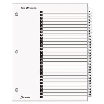 Cardinal&#174; Traditional OneStep Index System, 31-Tab, 1-31, Letter, White, 31/Set