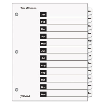 Cardinal&#174; Traditional OneStep Index System, 12-Tab, Months, Letter, White, 12/Set