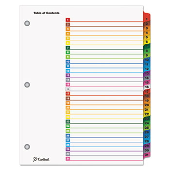 Cardinal&#174; Traditional OneStep Index System, 31-Tab, 1-31, Letter, Multicolor, 31/Set