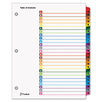Cardinal&#174; Traditional OneStep Index System, 26-Tab, A-Z, Letter, Multicolor, 26/Set