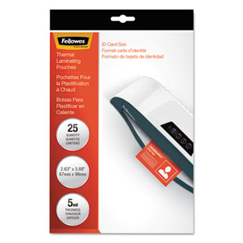 Fellowes&#174; Laminating Pouches, 5mil, 2 5/8 x 3 7/8, ID Size, 25/Pack