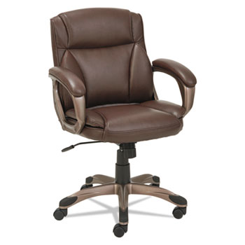 Alera Alera Veon Series Low-Back Bonded Leather Task Chair, Supports 275lb, 19.25&quot; to 23&quot; Seat Height, Brown Seat/Back, Bronze Base
