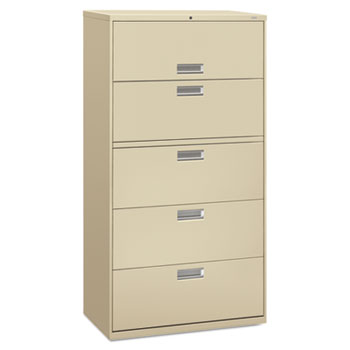 HON&#174; 600 Series Five-Drawer Lateral File, 36w x 19-1/4d, Putty