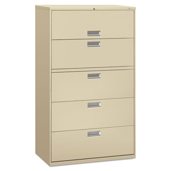 HON&#174; 600 Series Five-Drawer Lateral File, 42w x 19-1/4d, Putty