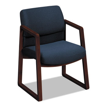 HON 2400 Series Guest Arm Chair, Mahogany Finish, Blue Fabric