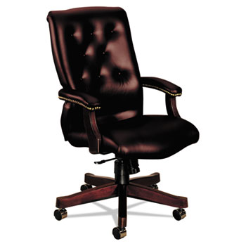 HON 6540 Series Executive High-Back Swivel Chair, Mahogany/Oxblood Vinyl Upholstery