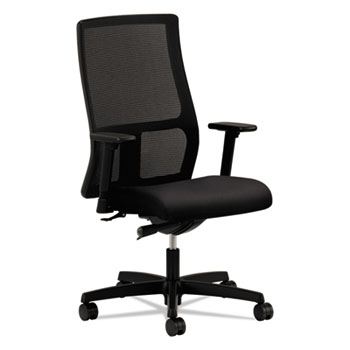 HON Ignition Series Mesh Mid-Back Work Chair, Black Fabric Upholstered Seat
