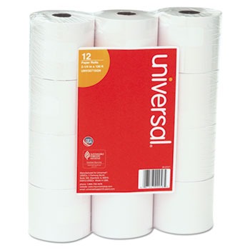 Universal Impact and Inkjet Print Bond Paper Rolls, 0.5&quot; Core, 2.25&quot; x 130 ft, White, 12/Pack