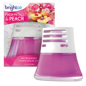 BRIGHT Air Scented Oil Air Freshener Diffuser, Fresh Petals &amp; Peach, Pink, 2.5oz, 6/Carton