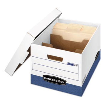 Bankers Box R-KIVE Maximum Strength Storage Box,Letter/Legal, Locking Lid, White/Blue, 12/CT