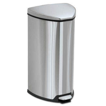 Safco&#174; Mayline&#174; Step-On Waste Receptacle, Triangular, Stainless Steel, 7gal, Chrome/Black