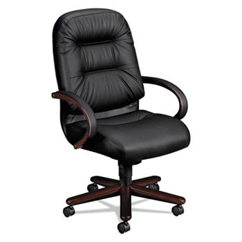 HON 2190 Pillow-Soft Wood Series Executive High-Back Chair, Mahogany/Black Leather
