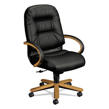 HON 2190 Pillow-Soft Wood Series Executive High-Back Chair, Harvest/Black Leather