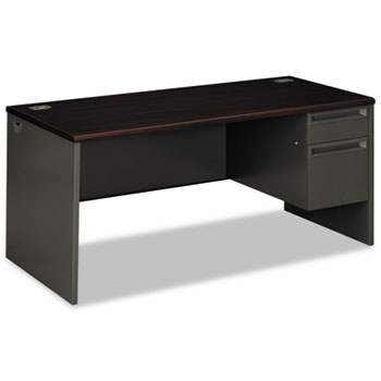 HON&#174; 38000 Series Right Pedestal Desk, 66w x 30d x 29-1/2h, Mahogany/Charcoal