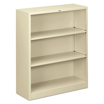 HON&#174; Metal Bookcase, Three-Shelf, 34-1/2w x 12-5/8d x 41h, Putty