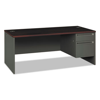 HON&#174; 38000 Series Right Pedestal Desk, 72w x 36d x 29-1/2h, Mahogany/Charcoal