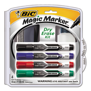 BIC Low Odor &amp; Bold Writing Dry Erase Marker, Chisel Tip, Assorted, 4/Pack