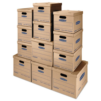 Bankers Box SmoothMove Classic Moving/Storage Box Kit, Half Slotted Container (HSC), Assorted Sizes: (8) Small, (4) Med, Brown/Blue,12/Carton