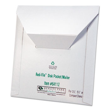 Quality Park™ Redi-File Disk Pocket Mailer, 6 x 5-7/8, Recycled, White, 10/Pack
