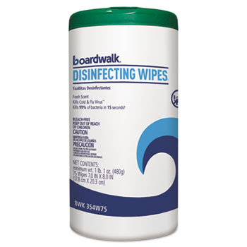 Boardwalk Disinfecting Wipes, 8 x 7, Fresh Scent, 75/Canister, 6 Canisters/CT