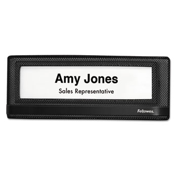 Fellowes Mesh Partition Additions Nameplate, 9 1/4 x 5/8 x 3 3/8, Black