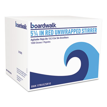 Boardwalk Single-Tube Stir-Straws, 5 1/4&quot;, Red, 1000/Pack