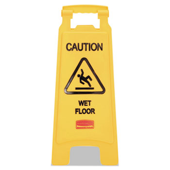 Rubbermaid&#174; Commercial Collapsible Bright Caution Wet Floor Industrial Warning Sign, 2-Sided, 26 inch, Yellow