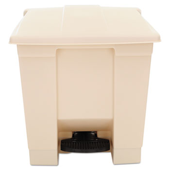Rubbermaid&#174; Commercial Indoor Utility Step-On Waste Container, Square, Plastic, 8gal, Beige