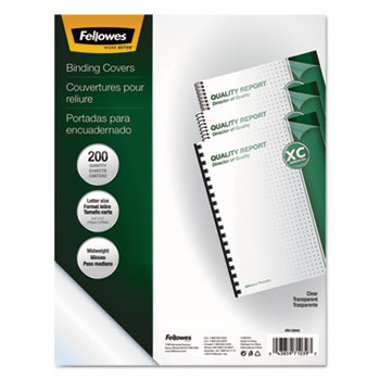 Fellowes&#174; Crystals Presentation Covers with Square Corners, 11&quot; x 8 1/2&quot;, Clear, 200/Pack