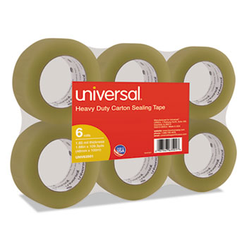 Universal General-Purpose Box Sealing Tape, 48mm x 100m, 3&quot; Core, Tan, 6/Pack