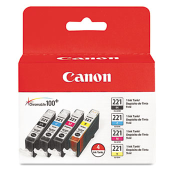 Canon&#174; 2946B004 (CLI-221) Ink, Black/Cyan/Magenta/Yellow, 4/PK