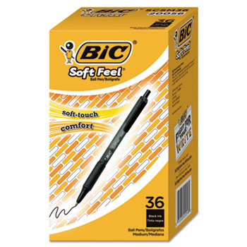 BIC Soft Feel Ballpoint Pen Value Pack, Retractable, Medium 1 mm, Black Ink, Black Barrel, 36/Pack