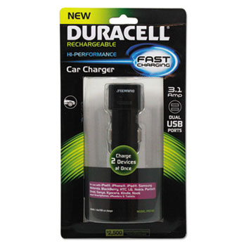 Duracell&#174; Car Charger for USB Devices, Two Ports, LED Light