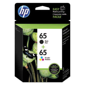 HP 65 Ink Cartridges - Black, Tri-color, 2 Cartridges (T0A36AN)