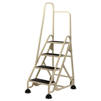 Cramer Four-Step Stop-Step Folding Aluminum Ladder w/Right Handrail, 66 1/4&quot;H, Beige