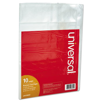 Universal Business Card Binder Pages, For 2 x 3.5 Cards, Clear, 20 Cards/Sheet, 10 Sheets/Pack