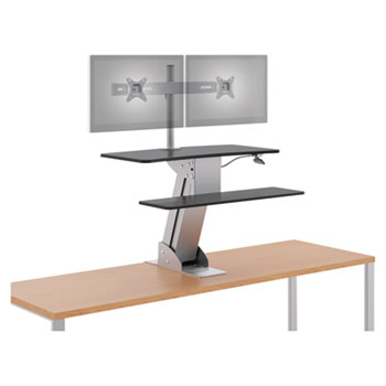 HON Directional Desktop Sit-to-Stand Riser with Dual Monitor Arm, Silver/Black
