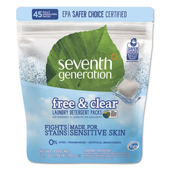 Seventh Generation&#174; Natural Laundry Detergent Packs, Unscented, 45 Packets/Pack, 8/Carton