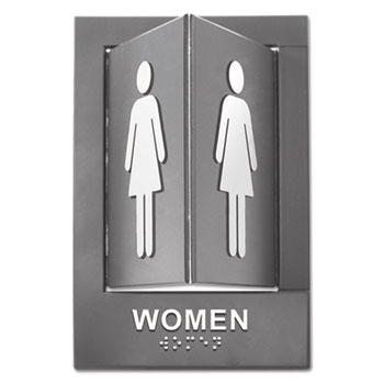 Advantus Pop-Out ADA Sign, Women, Tactile Symbol/Braille, Plastic, 6 x 9, Gray/White