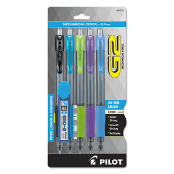 Pilot&#174; G-2 Mechanical Pencil, 0.7mm, Assorted, 5/Pack
