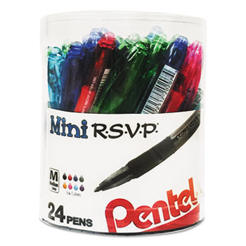 Pentel&#174; R.S.V.P. Mini Ballpoint Pen, 1 mm, Assorted Ink, 24/PK