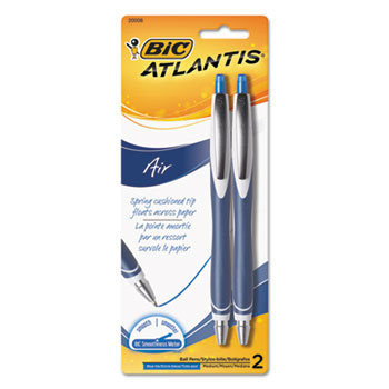 BIC Atlantis Air Retractable Ballpoint Pen, Blue, 2/Pack