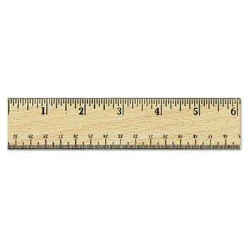 Universal Flat Wood Ruler w/Double Metal Edge, Standard, 12&quot; Long, Clear Lacquer Finish