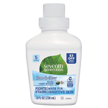 Seventh Generation Natural Liquid Laundry Detergent, Free &amp; Clear, 8 oz Bottle