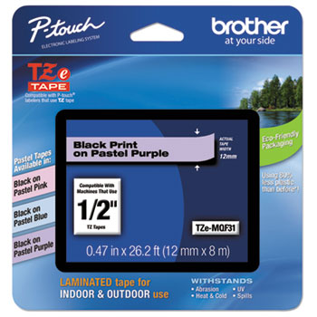 Brother P-Touch TZ Standard Adhesive Laminated Labeling Tape, 1/2&quot;w, Pastel Purple