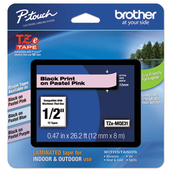 Brother P-Touch TZ Standard Adhesive Laminated Labeling Tape, 1/2&quot;w, Pastel Pink