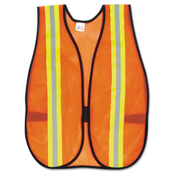 MCR™ Safety Orange Safety Vest, 2&quot; Reflective Strips, Polyester, Side Straps, One Size