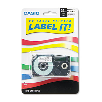 Casio&#174; Tape Cassette for KL8000/KL8100/KL8200 Label Makers, 24mm x 26ft, Black on White
