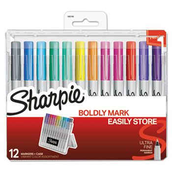 Sharpie Permanent Markers with Storage Case, Ultra Fine, Assorted, Vibrant, 12/Pack