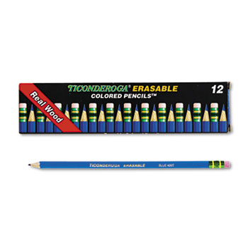 Ticonderoga&#174; Ticonderoga Erasable Colored Pencils, 2.6 mm, Blue Lead/Barrel, Dozen